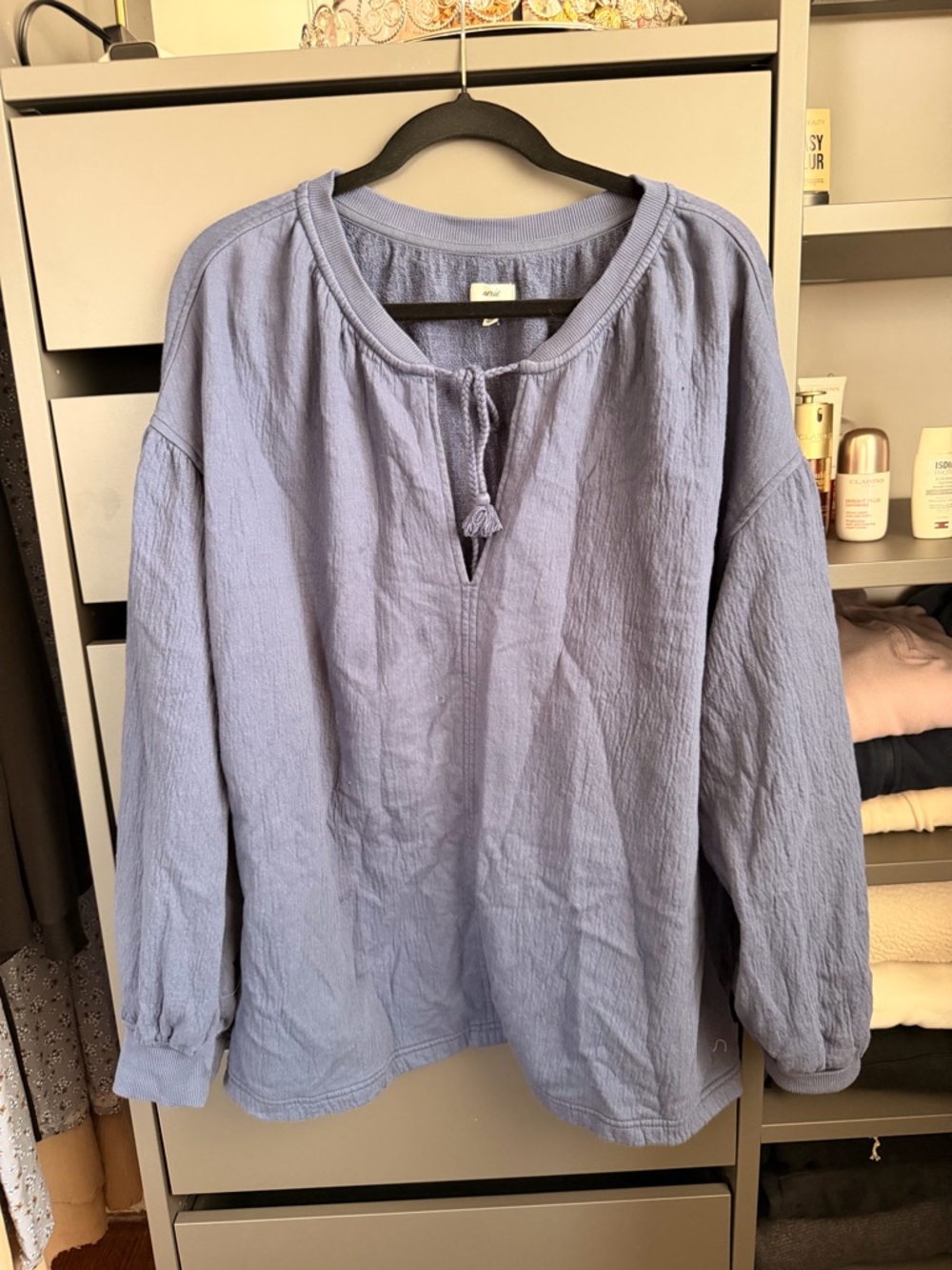Relaxed Lavender Tie-Neck Pullover Sweatshirt for Women